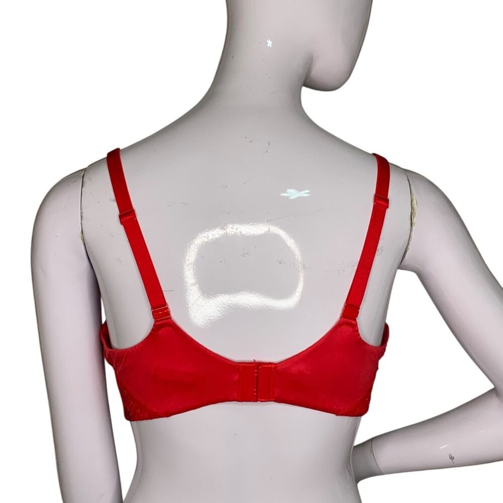 Victoria's Secret Push-Up Satin & Shimmer Lace Red Bra Adjustable Straps Sz 36C - Picture 2 of 10